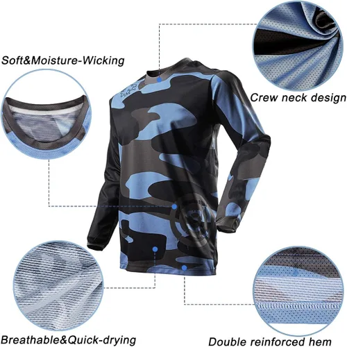 Miniatura 5 de Camisetas de ciclismo de montaña para hombre, manga larga, MTB Off-Road Motocross Jersey de secado rápido y absorbe la humedad