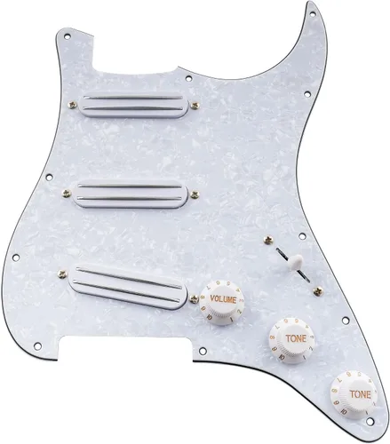 Miniatura 12 de Musiclily Golpeador ST-SSS básico precableado con mini riel de cerámica Humbucker para guitarra eléctrica Strat Style, 3 capas blanco envejecido