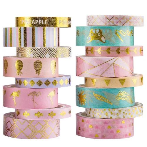 YUBBAEX Juego de 16 rollos de cinta Washi estilo IG de enmascaramiento de lámina dorada decorativa para artes, manualidades, suministros de diario,