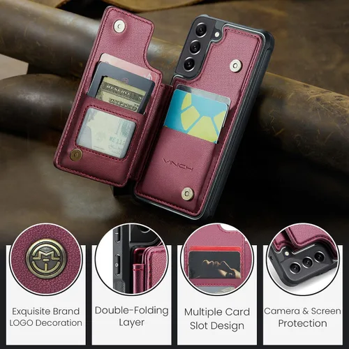 Miniatura 9 de Vinich Funda tipo cartera para Samsung Galaxy S22 con tarjetero, bloqueo RFID, ranuras de crédito, función atril, a prueba de golpes, para Galaxy
