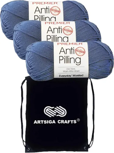 Miniatura 28 de Premier Yarns Everyday Anti-Pelusa Hilo Sólido Verde Pino DN100-8 (6-Madejas - Mismo Lote de Tinta) #4 Peso Estambre Acrílico para Tejer