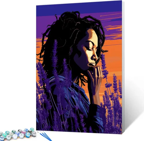 Miniatura 25 de Pintura por Números Afroamericana DIY Pintura Acrílica Kit de Pintura por Números para Niños Adultos Principiantes Chica Negra de Moda DIY Pintura