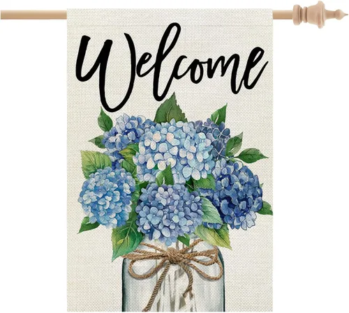 Miniatura 13 de CROWNED BEAUTY Bandera de jardín de primavera, tarro de hortensias de 12 x 18 pulgadas, doble cara, pequeño, floral, decoración de vacaciones