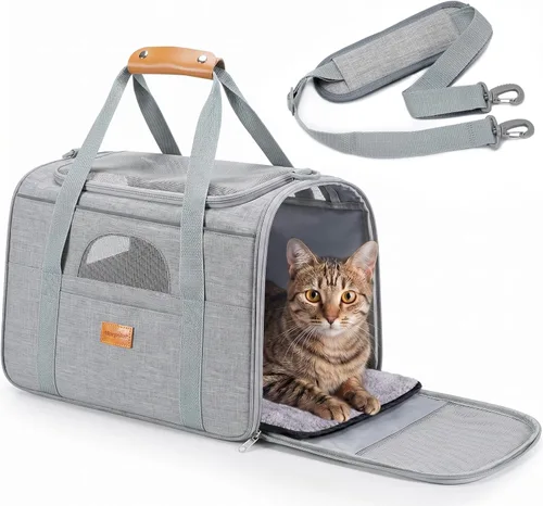 Miniatura 13 de morpilot - Bolsa de transporte para mascotas, portátil, de tela plegable, para perros o gatos, jaula para mascotas con zíperes de seguridad