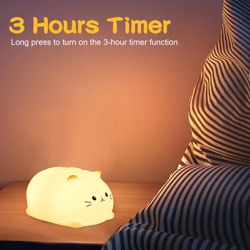 Miniatura 4 de LOVERUIS Luz nocturna para niños, lindos regalos de gatos para niños, temporizador de luz nocturna, lámpara de silicona para niños, decoración