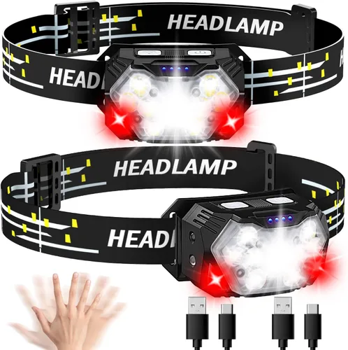 Miniatura 8 de Linterna frontal de 9 LED, 2000 lúmenes, lámpara de cabeza súper brillante con 6 modos, luz de cabeza impermeable IPX5, linterna de cabeza ligera