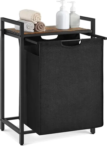 VASAGLE Cesta de lavandería, cesta de ropa, clasificador de ropa con bolsa extraíble y removible, estante, estructura metálica, 17.2 galones (65 L),