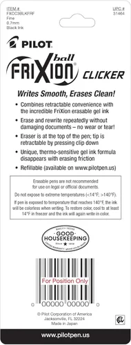 Miniatura 3 de PILOT FriXion Clicker - Bolígrafos de tinta de gel borrables, recargables y retráctiles, punta fina 0.7 mm, tinta negra, paquete de 3 - Ideal