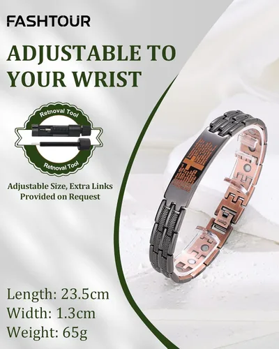 Miniatura 2 de Juego de pulsera magnética y anillo para hombre, 99.99% de cobre puro, diseño de cruz ajustable y nudo celta, regalo para papá