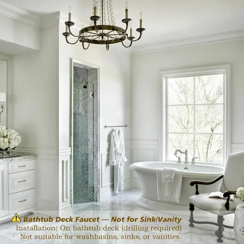 Miniatura 2 de Grifo romano para bañera de montaje en cubierta, grifo de bañera para baño de instalación extendida, boquilla clásica elegante con 3 orificios