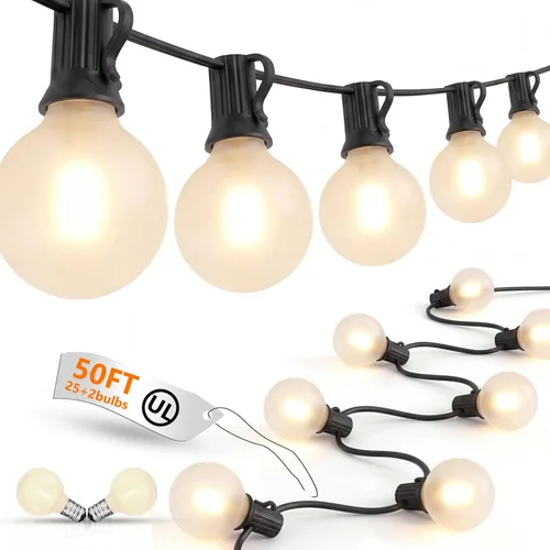 Miniatura 24 de Guirnalda de luces LED para exteriores, G40, de 25 pies, impermeable, con 27 bombillas inastillables, luces colgantes de decoración de Navidad al