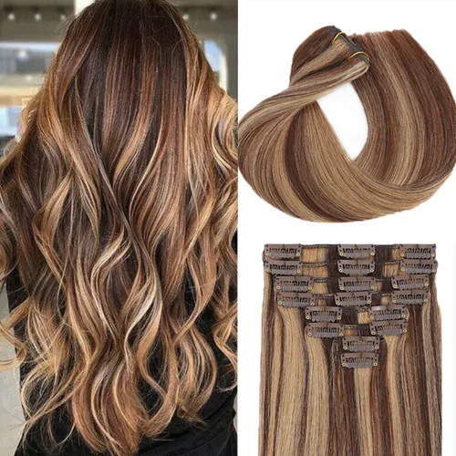 Miniatura 9 de Extensiones de cabello humano con clip, de 18 pulgadas, 8 piezas, color negro azabache, extensiones de cabello humano real para mujer, extensiones