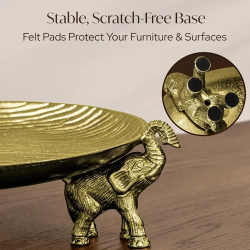Miniatura 3 de Bandeja decorativa redonda con soportes de elefante, oro antiguo - Bandeja para mesa de café, decoración del hogar, centro de mesa, fuente