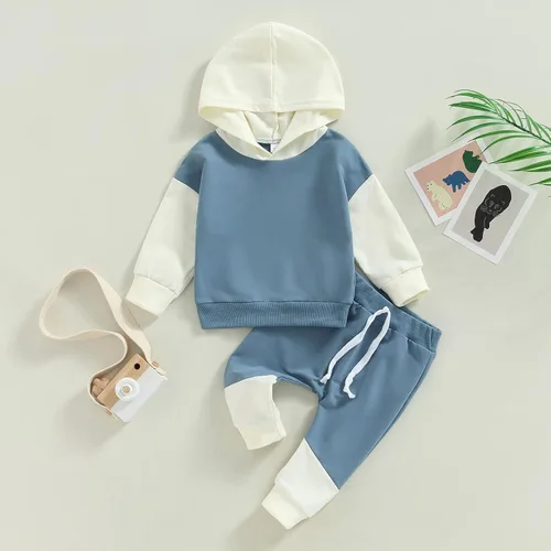 Miniatura 9 de Ropa de bebé niño 3 6 9 12 18 24M 3T Conjunto de pantalones con capucha patchwork sudadera con capucha pantalones de rayas traje de otoño invierno