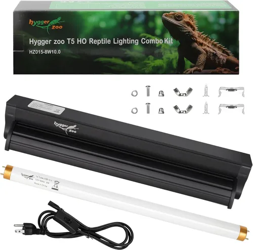 T5 UVB - Kit combinado de iluminación de bombilla HO UVB, luz UVB 10.0 para reptiles, terrario, campana con barra de luz de reptiles de 8 W, lámpara