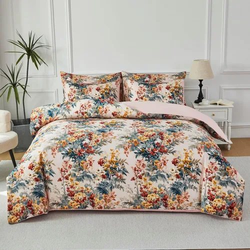 Miniatura 14 de URBONUR Juego de funda de edredón con diseño floral verde, tamaño King, 100% algodón egipcio, juego de ropa de cama con estampado de mariposas Verde