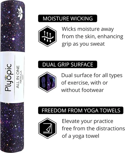 Miniatura 5 de Plyopic. Tapete de yoga todo en uno, combo de tapete de lujo con agarre para el sudor, ideal para yoga, yoga caliente, bikram, pilates, Nebuloso
