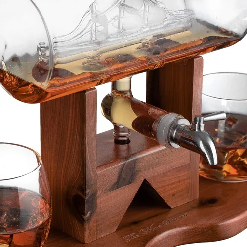 Miniatura 3 de The Wine Savant - Juego de decantador de whisky, dispensador de licor para bar en casa, cristal de cristal, barco de 42.3 fl oz y 2 vasos de whisky