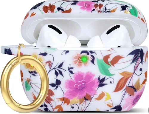 Miniatura 43 de Funda de silicona con flores compatible con AirPods Pro 2019, Gawnock - Funda suave y flexible para imprimir para mujeres y niñas con llavero - Flor