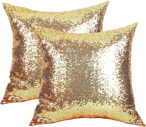 2 almohadas decorativas de lentejuelas doradas, 18 x 18 pulgadas, fundas de cojín cuadradas con lentejuelas con purpurina de tela sólida, diseño de