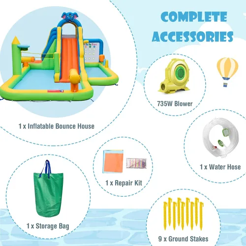Miniatura 5 de HONEY JOY Tobogán acuático inflable, tobogán acuático de elefante 9 en 1 para patio trasero de niños, piscina de chapoteo, punta de tac, pared