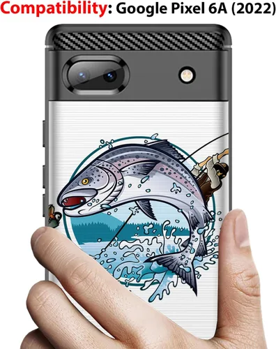 Miniatura 2 de CasesOnDeck Black TPU Case Compatible with Google Pixel 6A (2022) / Pixel 6A Case Slim Minimalistic Flexible Textured Cover -Bass Fishing