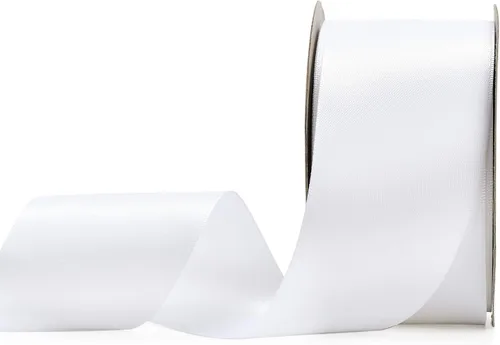 YAMA Cinta de satén de doble cara, 2 pulgadas, 25 yardas para envolver regalos, color blanco