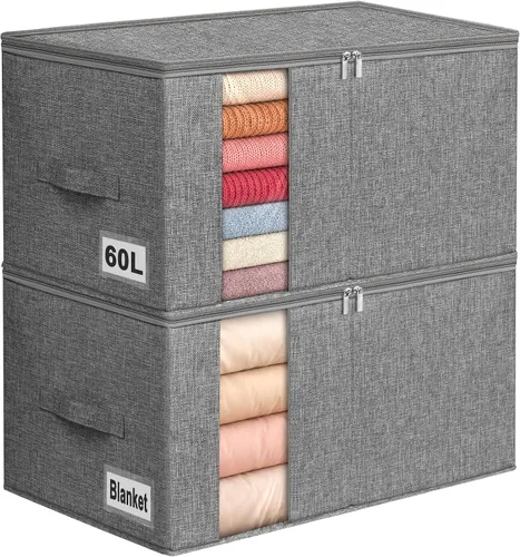 Miniatura 8 de 60L - Bolsa de almacenamiento para edredón, contenedor de almacenamiento para mantas con construcción resistente, con asas duraderas, caja