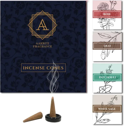 Miniatura 2 de Aakriti Masala - Conos de incienso naturales para meditación, aromaterapia y yoga, 80 piezas sensual, relajante, energizante, refrescante