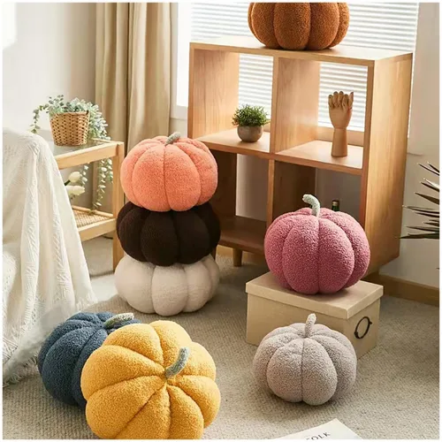 Miniatura 3 de Almohada de bola de calabaza para niñas pequeñas, decoración de dormitorio, almohada amarilla en forma de calabaza en 3D, almohadas decorativas
