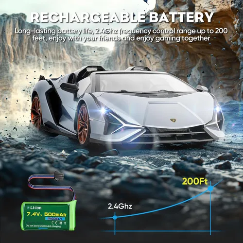 Miniatura 6 de MIEBELY Lamborghini Auto a Control Remoto, 1:16 Escala Lambo Auto Juguete 7.4V 500mAh con Licencia Oficial 12Km/h Coches Rc con Luz Led 2.4Ghz Azul
