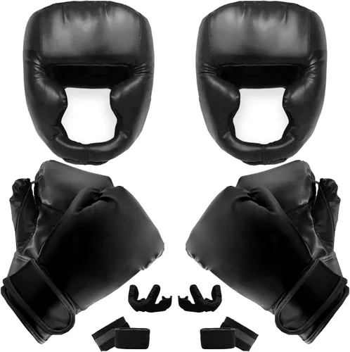 Miniatura 15 de 14 Pcs Boxing Set Boxing Equipment Set for Beginners Including 2 Pair of 6 oz Boxing Gloves Headgear Helmet Hand Wraps Mouth Guards Gifts Training