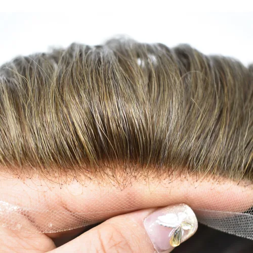 Miniatura 3 de Toupee - Pieza de cabello humano real para hombre, sistema de reemplazo de encaje suizo suave para hombre, pieza de pelo tipo tupé, protesis capilar