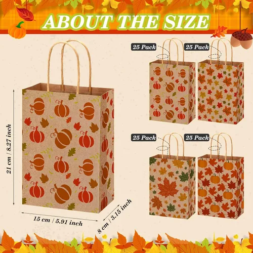 Miniatura 3 de Yeaqee 48 bolsas de regalo de Acción de Gracias, hojas de arce a granel, bolsas de regalo de papel kraft con asa, recuerdos de fiesta de otoño