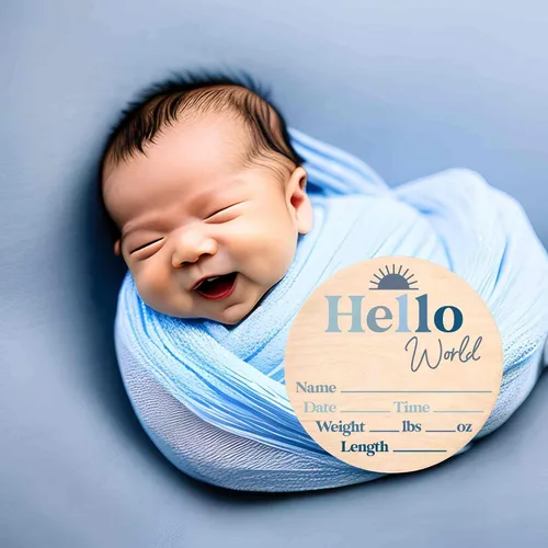 Miniatura 6 de Letrero de recién nacido "Hello World" - Placa de anuncio de nacimiento con nombre de bebé para hospital - Accesorio para fotos - Decoración