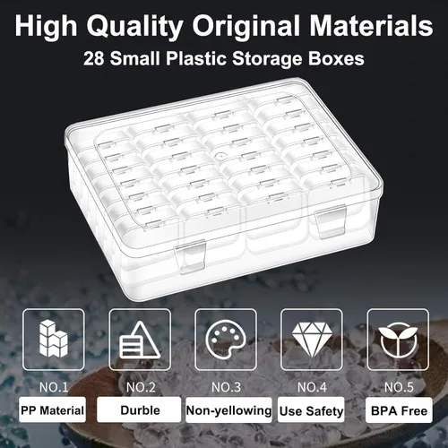 Miniatura 5 de Caja organizadora de cuentas, 28 recipientes pequeños de plástico transparente, 1 caja organizadora grande de manualidades, 1 etiqueta de hoja