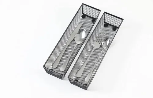 Miniatura 3 de BYCY Organizador de cubiertos para cajón, organizador de utensilios de malla para almacenamiento de cocina, bandeja de malla metálica de acero negro