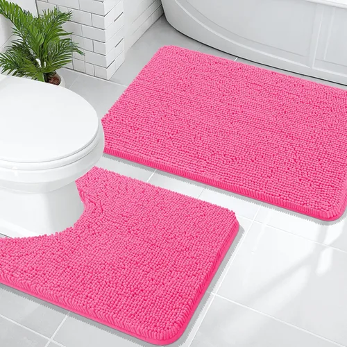Miniatura 248 de OLANLY Juego de alfombras de baño de 2 piezas, alfombras de baño de chenilla suave y absorbente y alfombra de contorno en forma de U para inodoro