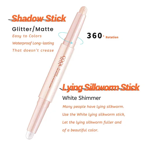 Miniatura 4 de Sombra de ojos en barra crema, 2 tonos con purpurina degradada brillante doble cabezal, herramienta de maquillaje de ojos impermeable de larga