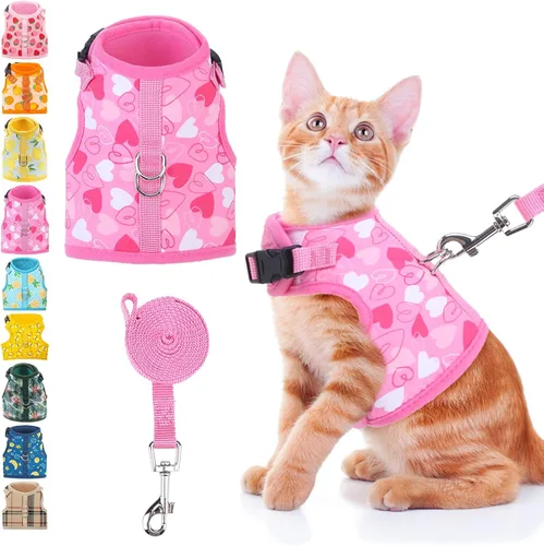 Miniatura 15 de BINGPET Arnés para gatos con correa y collar para caminar, a prueba de escapes, con correa de 59 pulgadas, arnés de chaleco suave ajustable