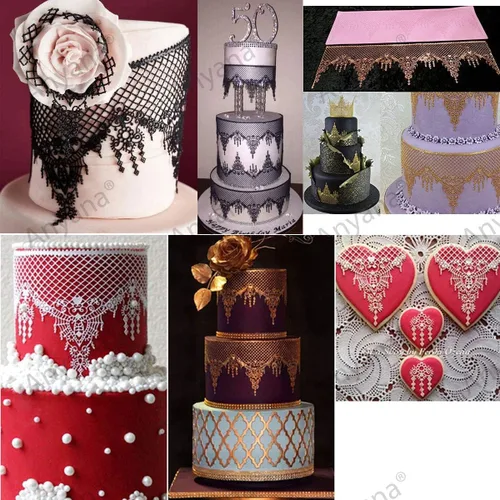 Miniatura 5 de Azúcar joyas comestibles encaje pastel encaje estera en relieve chandelilac textura fondant impresión estera de encaje corona tiara decoración molde