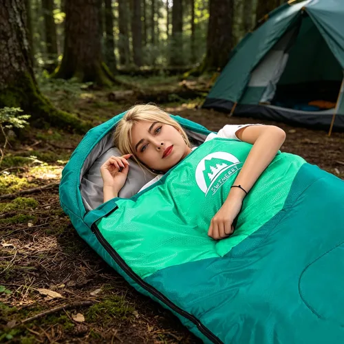 Miniatura 4 de SWTMERRY Saco de dormir para 3 estaciones (verano, primavera, otoño) clima cálido y fresco, ligero, impermeable, para uso en interiores y Verde