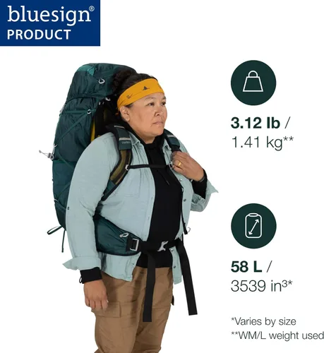 Miniatura 2 de Osprey Eja 48 Mochila ultraligera para mujer Verde azulado profundo