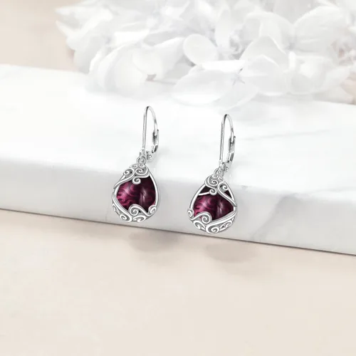 Miniatura 68 de Aretes colgantes con forma de lágrima de filigrana de piedra lunar de plata de ley 925 con cierre de palanca para mujer, regalos de joyería