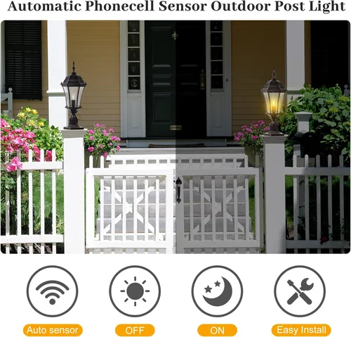 Miniatura 2 de Luces de poste para exteriores de 24 pulgadas con sensor de anochecer a amanecer, farol de aluminio grande para montaje en muelle de poste de poste