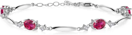 Miniatura 59 de Gem Stone King 925 Sterling Silver Gemstone Birthstone and White Created Sapphire Tennis Bracelet For Women Oval 7X5MM and 2MM 6 Inch + 1 Inch