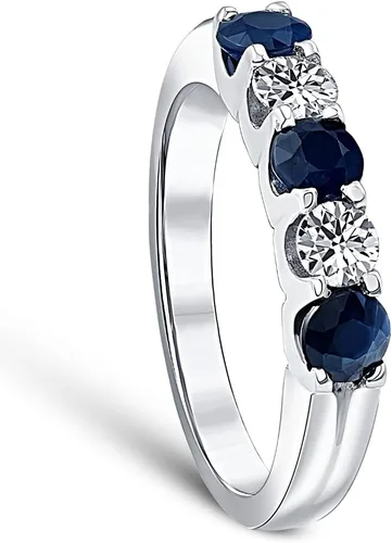 Miniatura 3 de Anillo de aniversario de bodas de cinco piedras con diamantes de zafiro azul de 1 qt en oro blanco de 14 quilates
