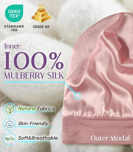Miniatura 2 de OLESILK Gorro de Seda para Bebé de 0-6 Meses - Gorro de Cabello para Niños Pequeños de Seda de Morera 100%, Gorro de Noche Ajustable para Dormir