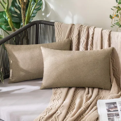 Miniatura 80 de MIULEE Paquete de 2 fundas decorativas para almohadas de exterior, sólidas, impermeables, de lino sintético, estilo granja de jardín, fundas de Óxido