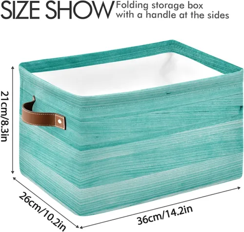 Miniatura 3 de Bolaz Cesta de almacenamiento grande de madera verde azulado, turquesa, verde, plegable, con asas, para dormitorio, oficina en casa Color 4
